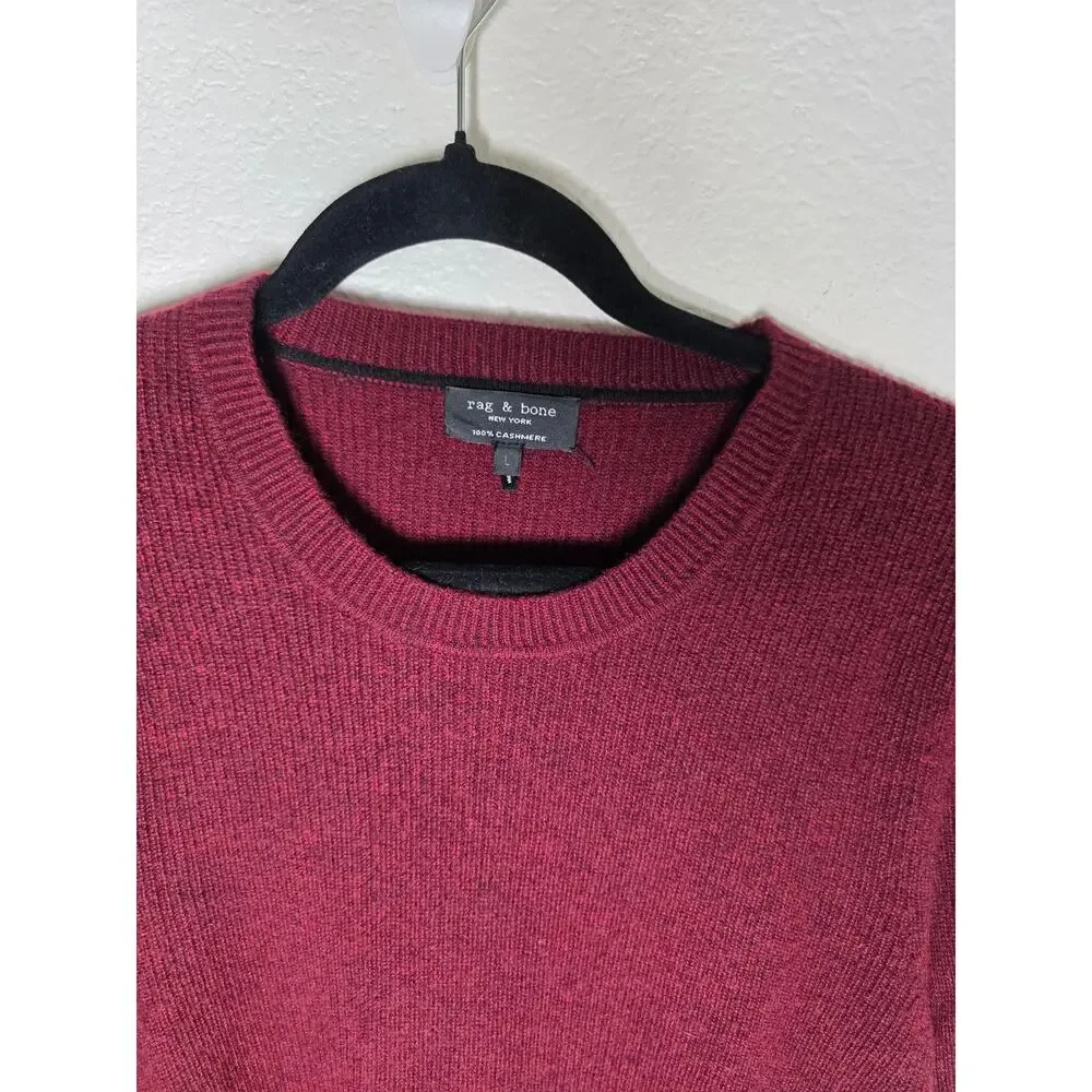 rag & bone 100% Cashmere Crewneck Sweater Heather Burgundy Maroon. Dark Academia